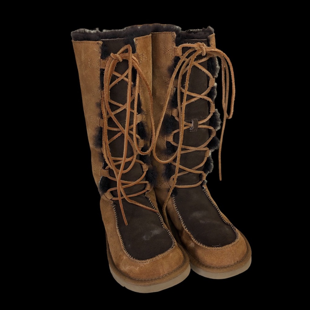 UGG Whitley Suede Lace Up Brown / Tan Mid Calf Boots